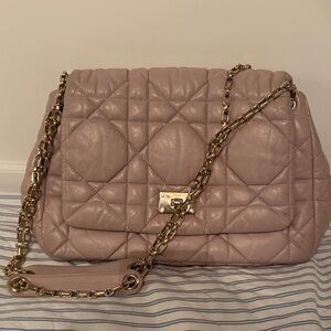 Dior Quilted Shoulder Bag in Blush Pink with Gold Hardware
